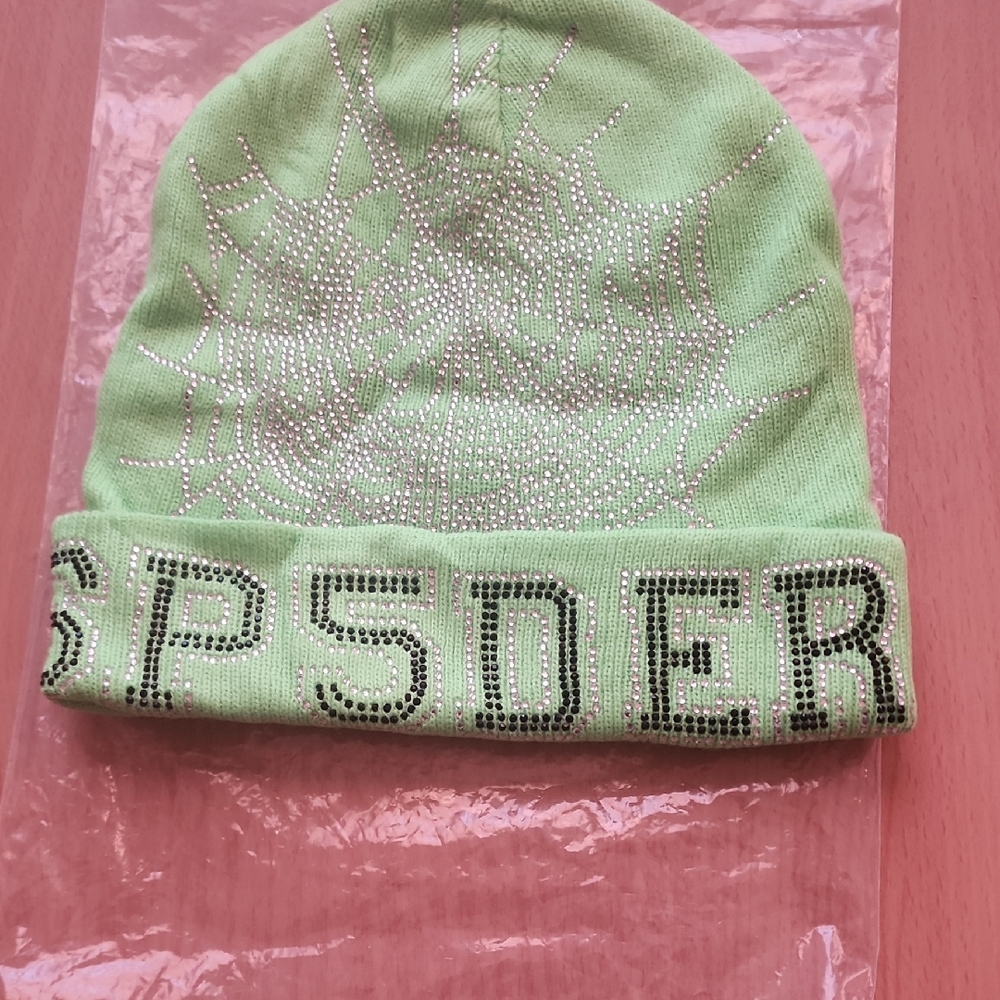 Green Rhinestone Beanie Hat